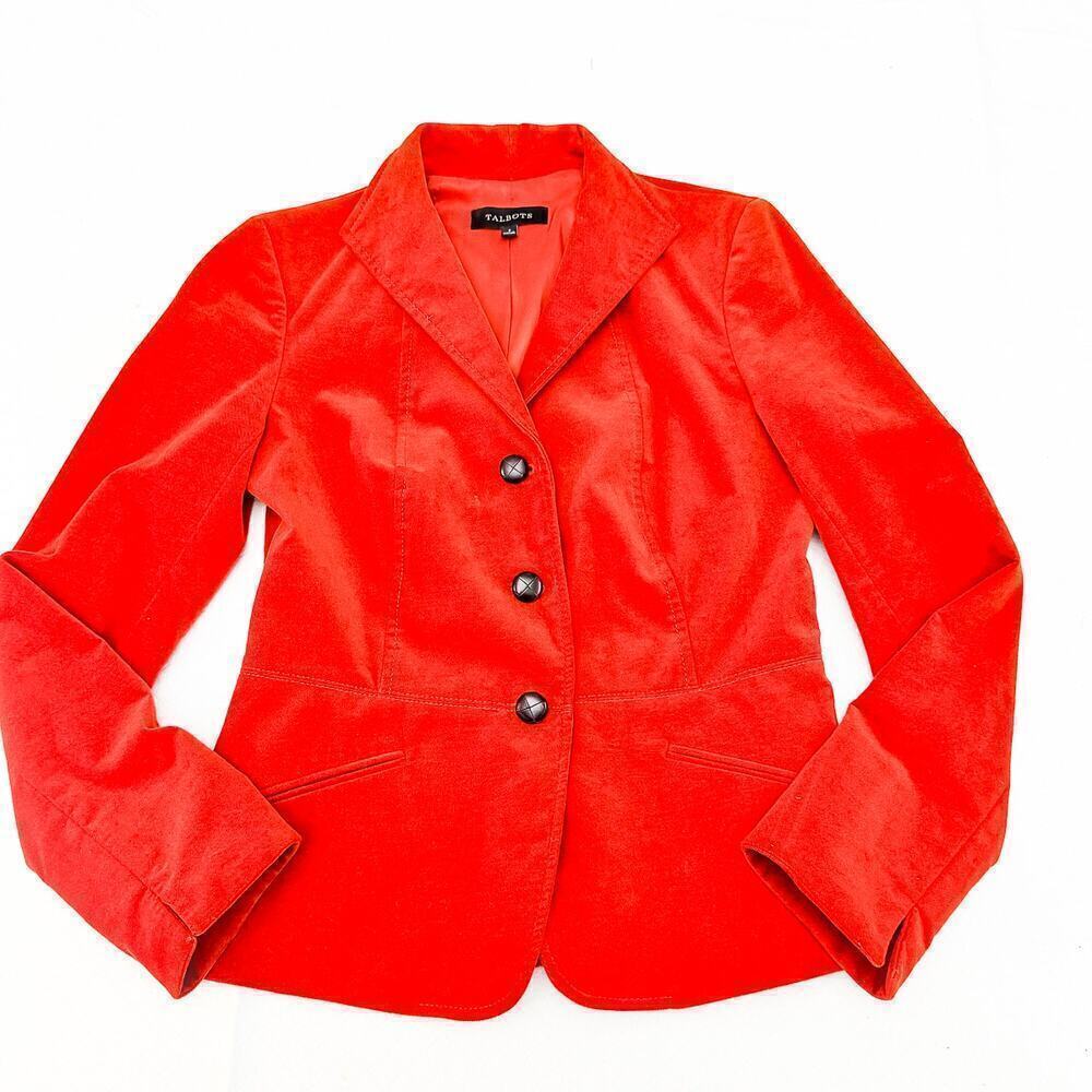 Talbots Faux Suede Textured 3-Button Jacket Orange Blazer Size 2 EUC